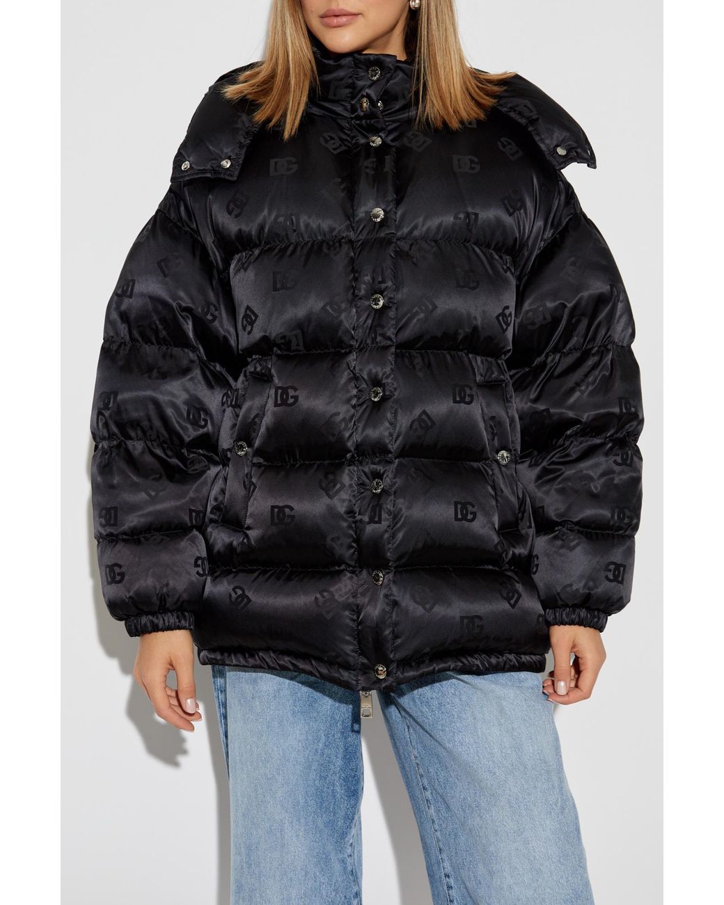 Dolce & Gabbana Black Quilted Logo-Print Down Jacket