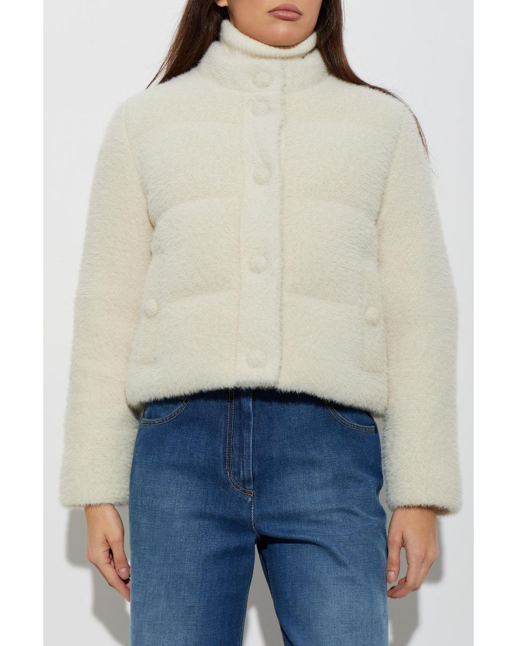 Moncler Natural Down Jacket With Logo Patch