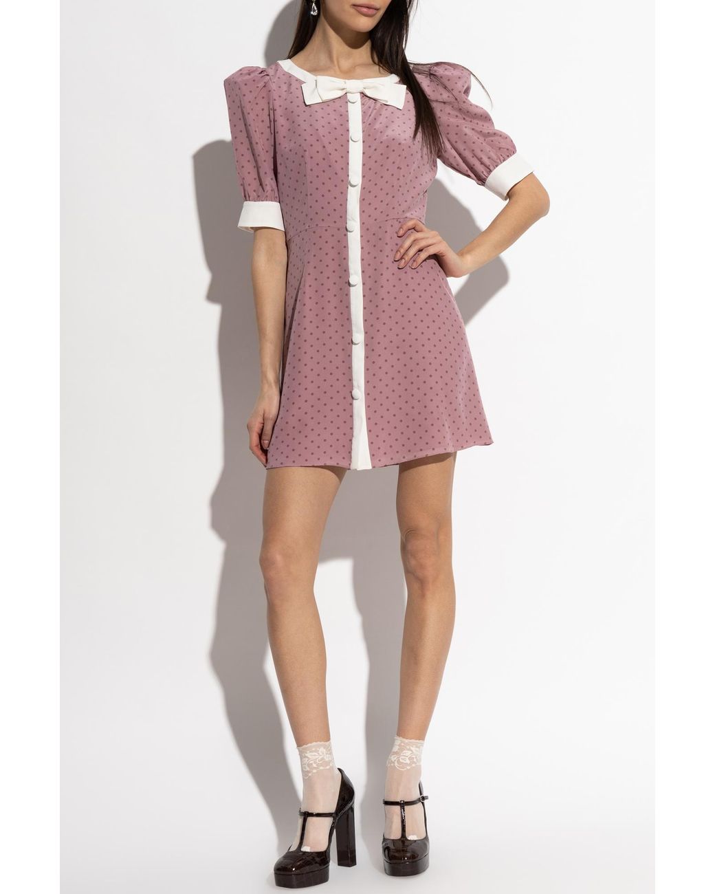 Alessandra Rich Pink Silk Dress With Polka Dot Pattern