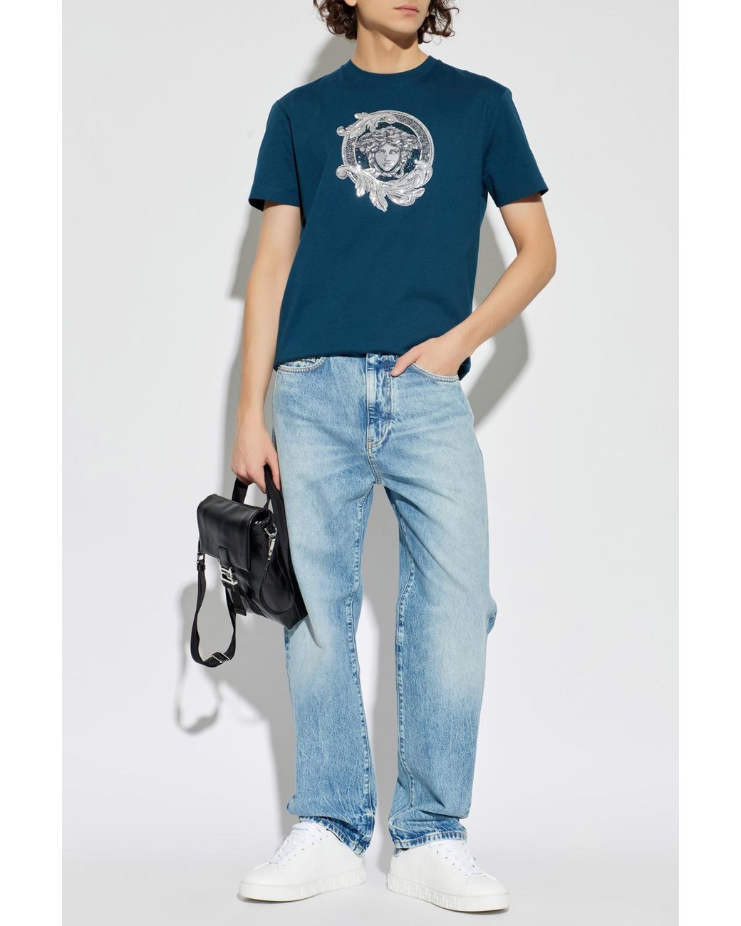 Versace Blue T-Shirt With Patch for men