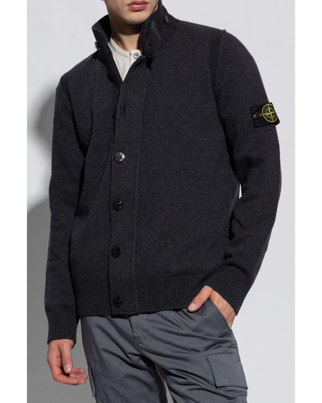 Stone Island Wool Cardigan With Logo in Blue for Men | Lyst