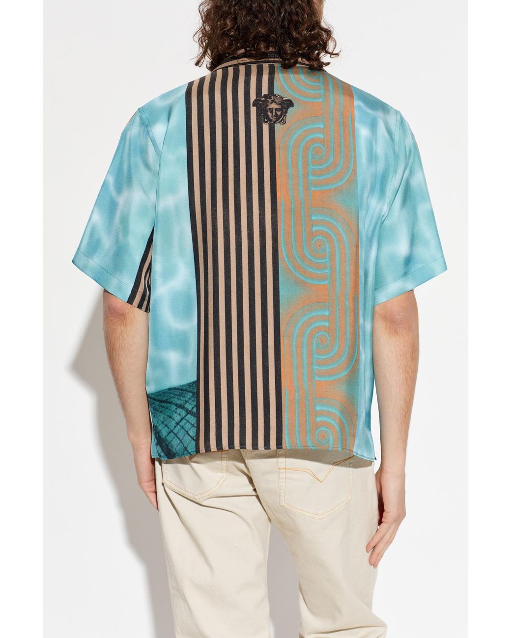Versace Blue Silk Short-Sleeve Shirt for men