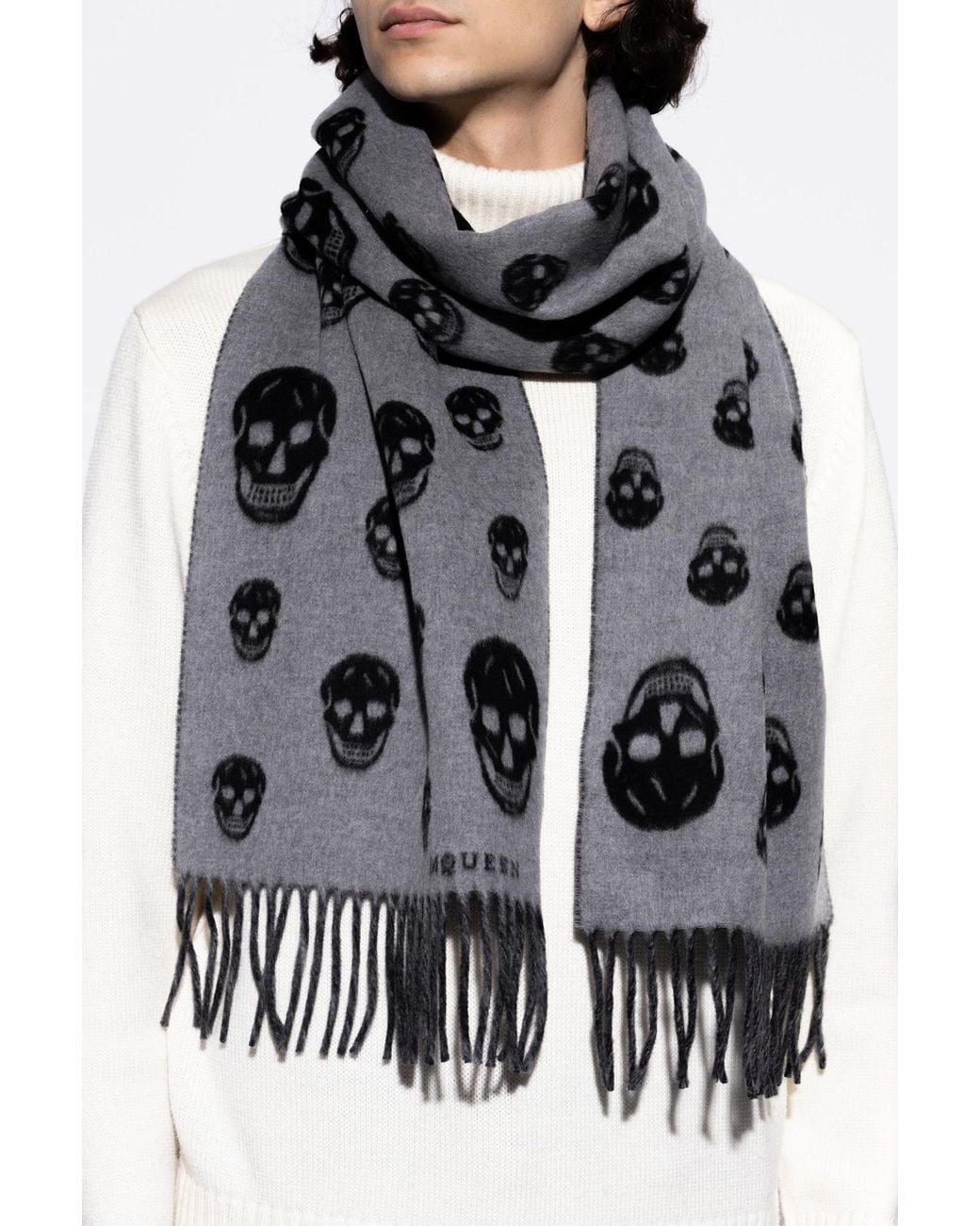 McQueen Black Scarf With Skull Motif for men