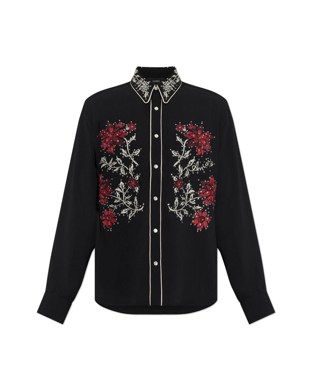 Amiri Black Embroidered Shirt With Shimmering Sequins for men