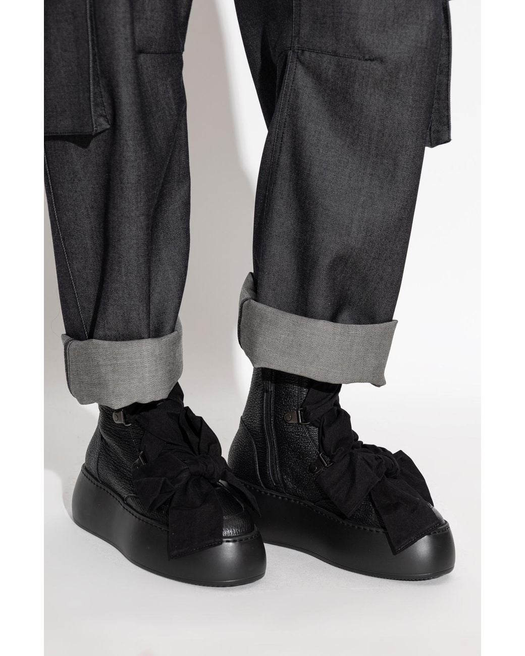 Agl Attilio Giusti Leombruni Black Leather Platform Shoes "Vibe Ribbon"