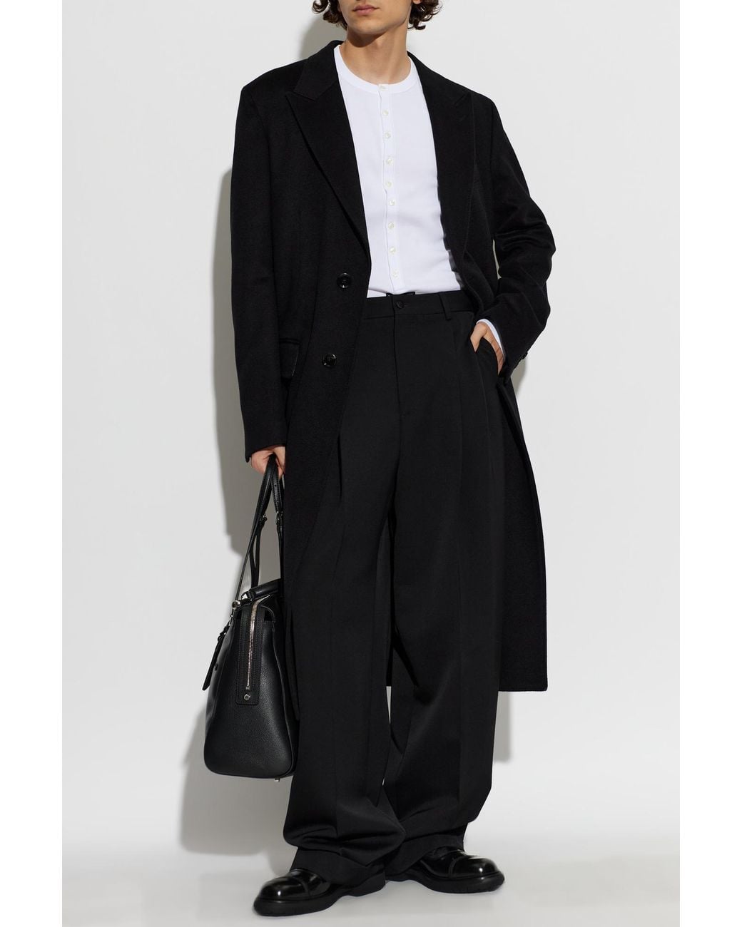 Dolce & Gabbana Black Cashmere Coat With Single Vent for men