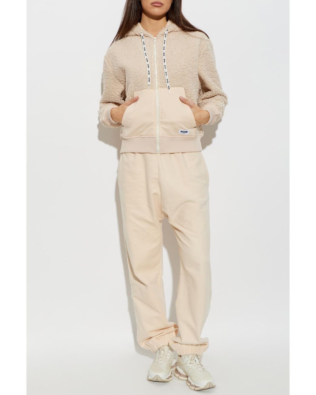 Moschino Natural Zip-Up Hooded Sweatshirt
