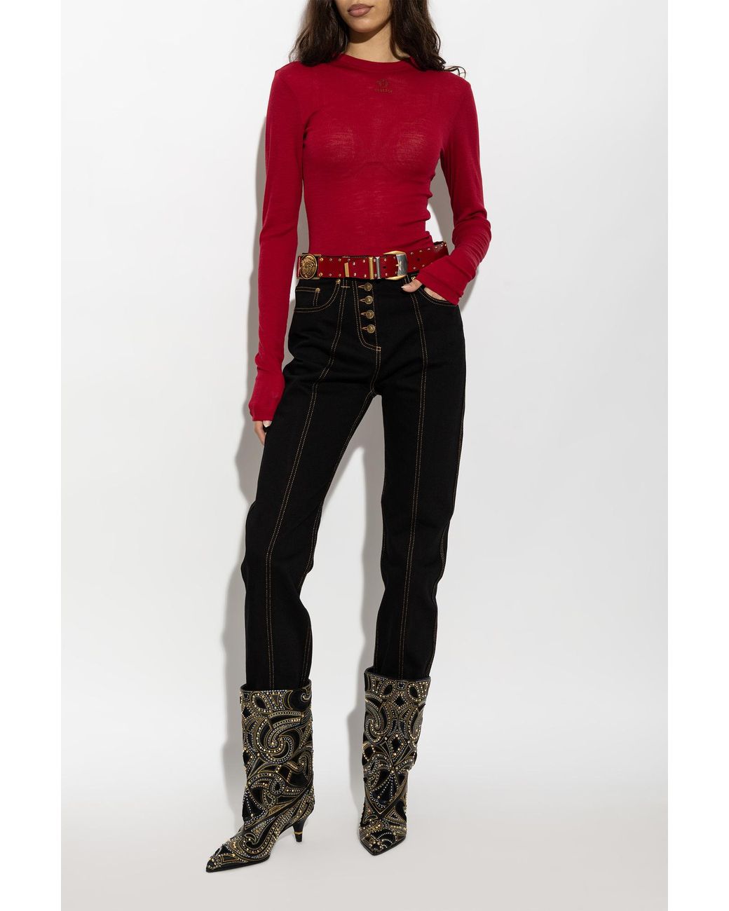 Versace Red Wool Top With Logo