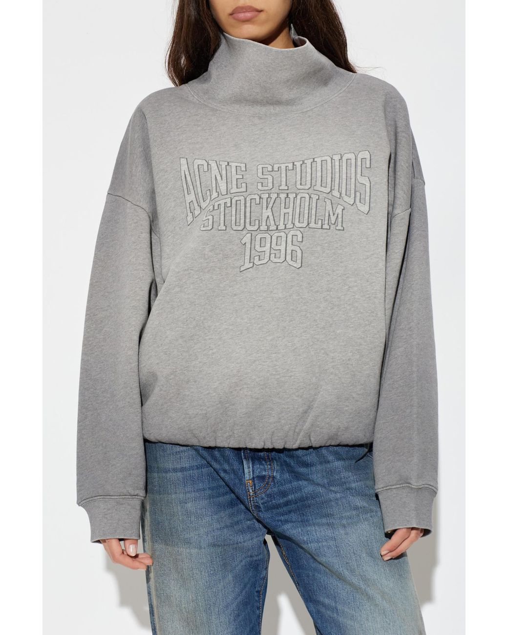 Acne Gray Sweatshirt With Stand-Up Collar