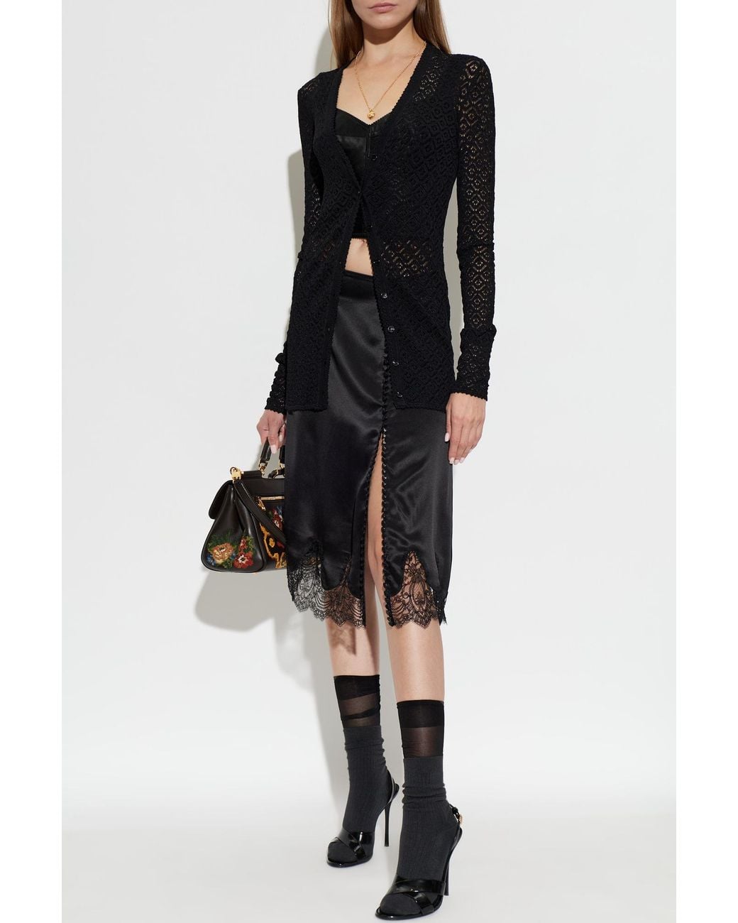 Dolce & Gabbana Black Skirt With Lace Trim