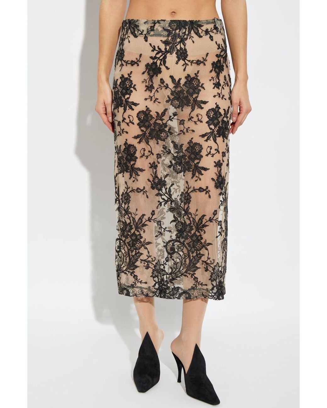 The Mannei Natural Lace Midi Skirt With Back Slit