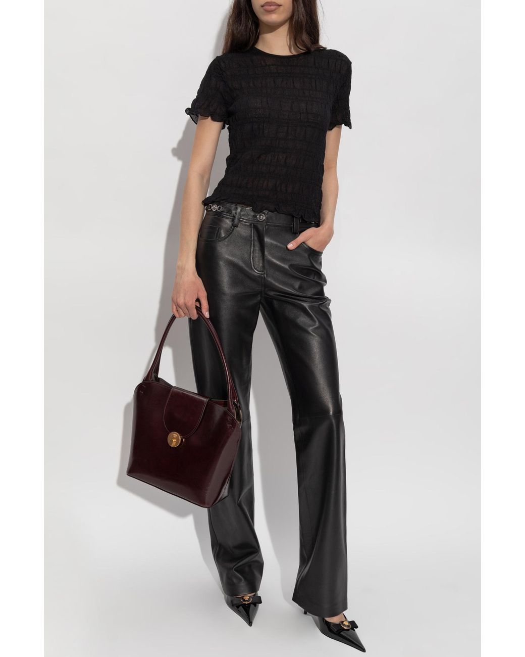 Versace Black Leather Trousers