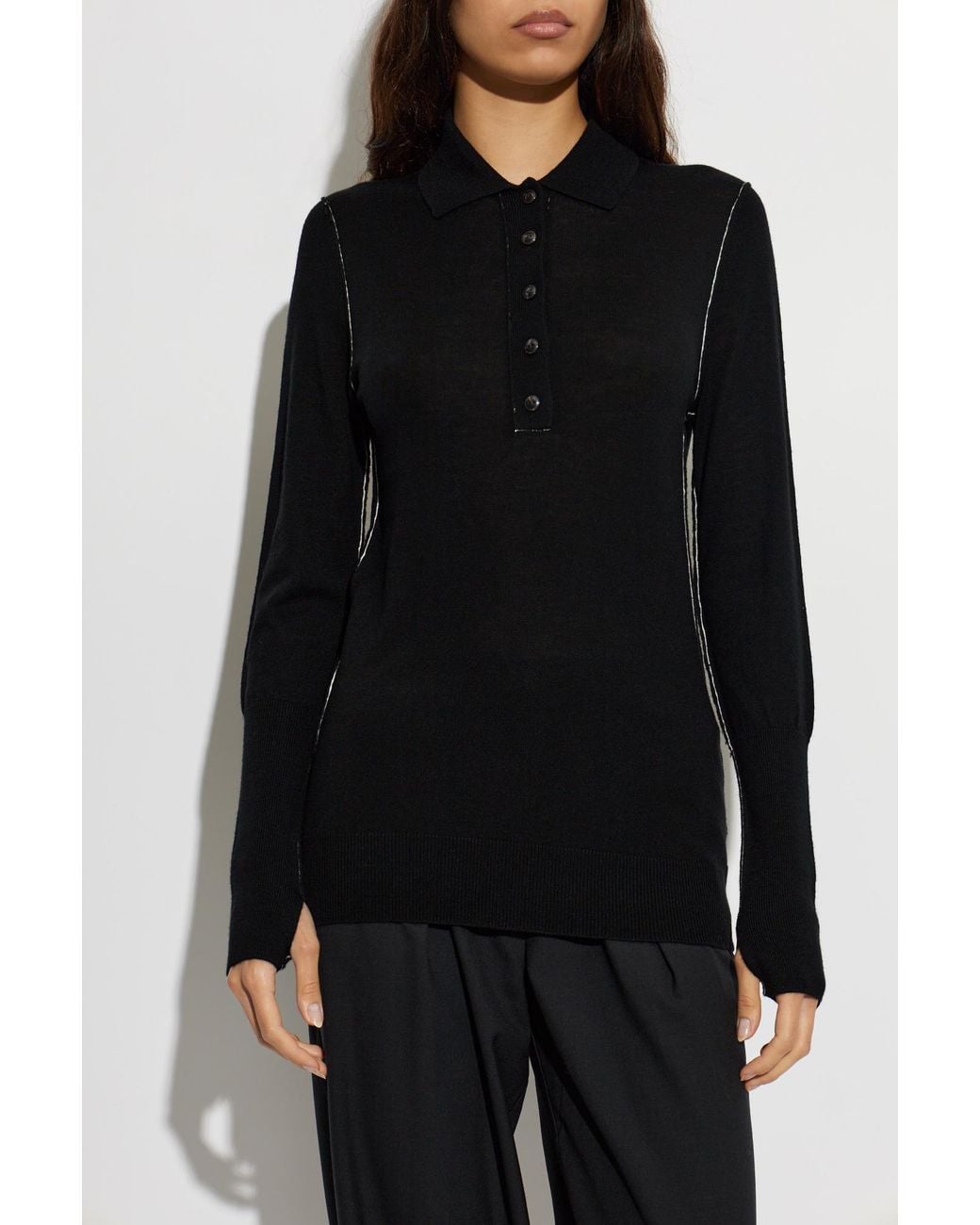 AllSaints Black Wool Polo Shirt 'Martel'