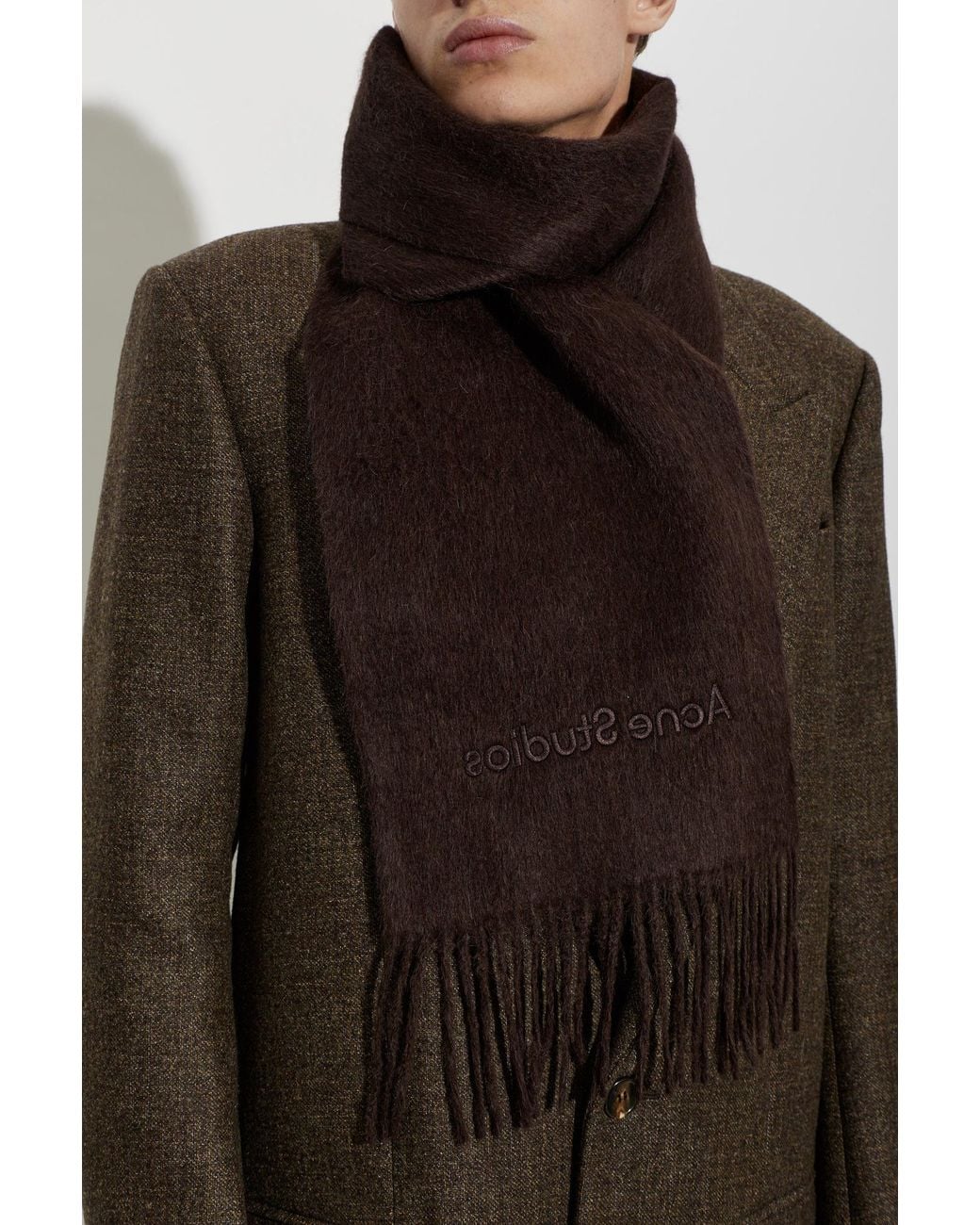 Acne Black Wool Scarf With Logo
