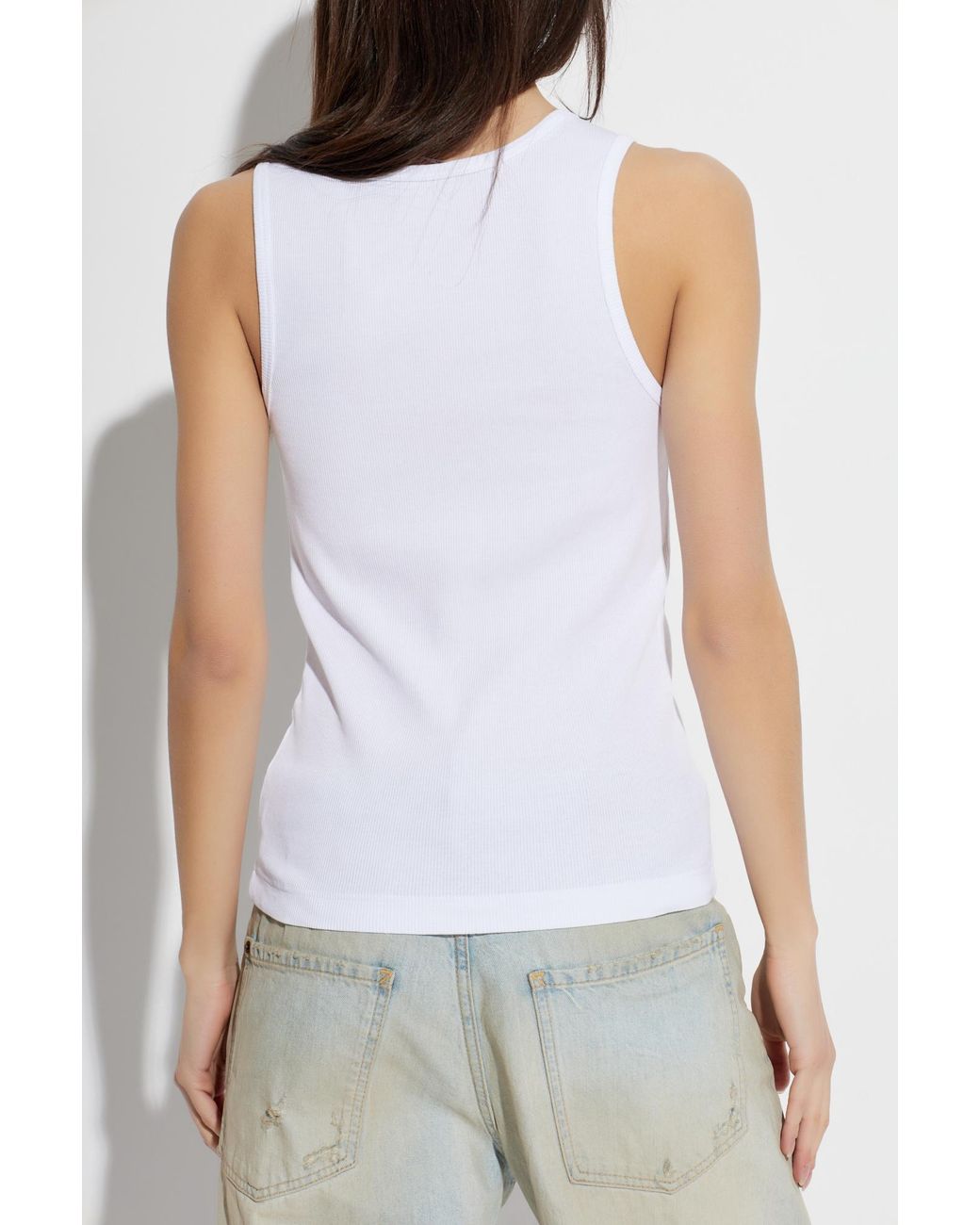 Dolce & Gabbana White Ribbed Top With Logo Patch