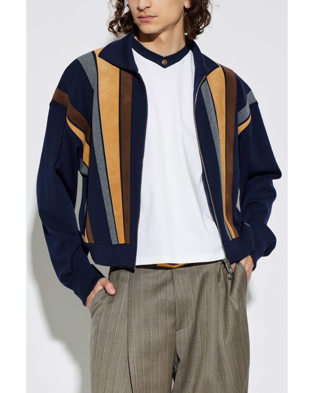Versace Blue Cardigan With Leather Inserts for men