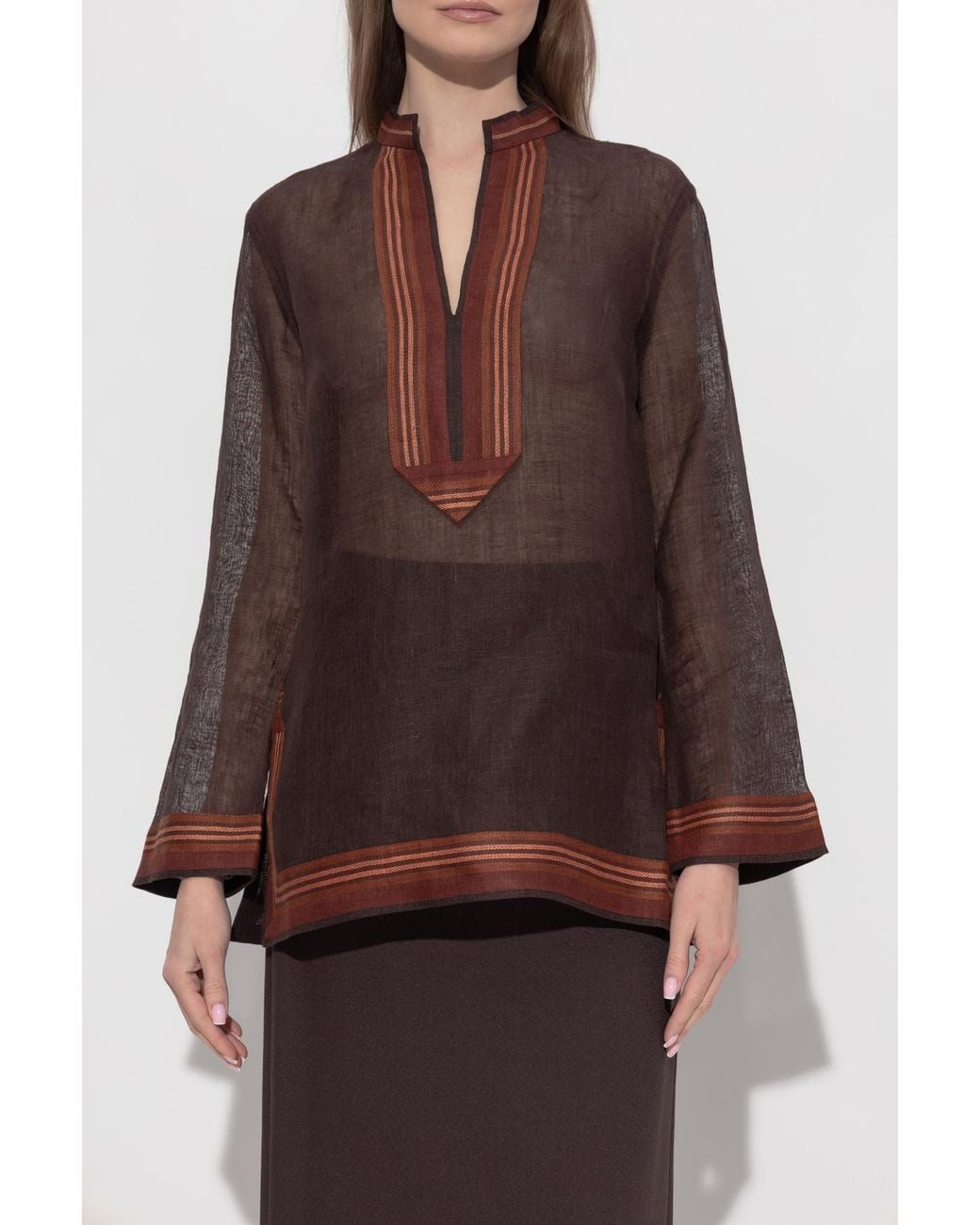Tory Burch Brown Linen Top