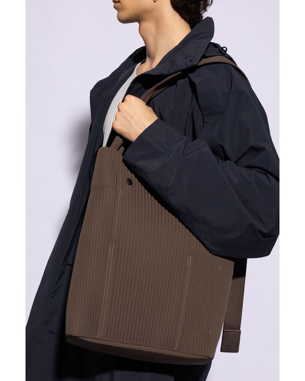 Homme Plissé Issey Miyake Rounded Square Bag in Paesina Brown