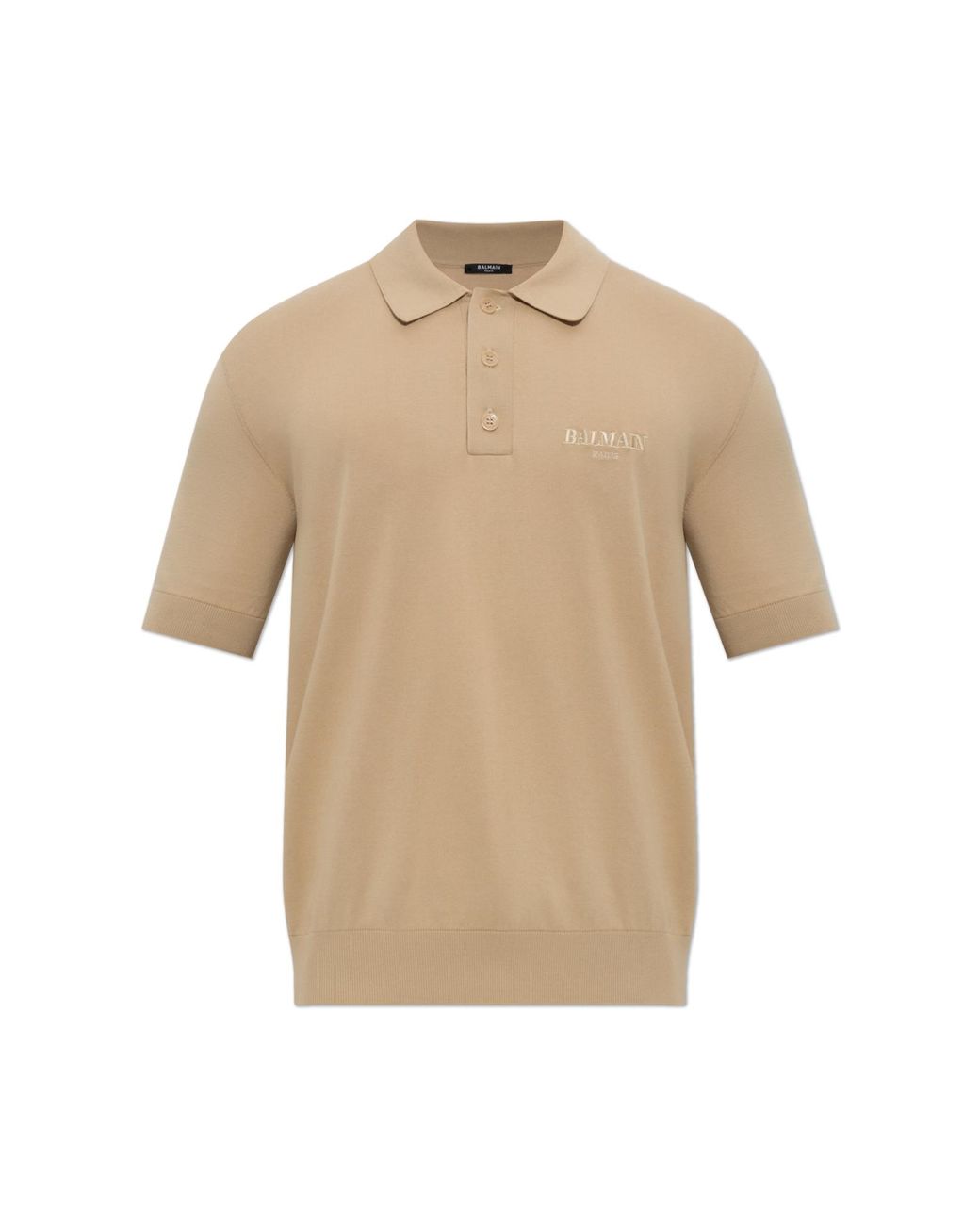 Balmain Natural Polo With Embroidered Logo for men