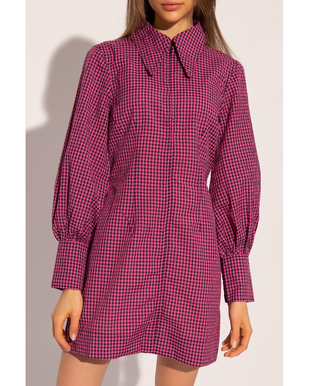 Ganni Checked Dress in Pink | Lyst UK