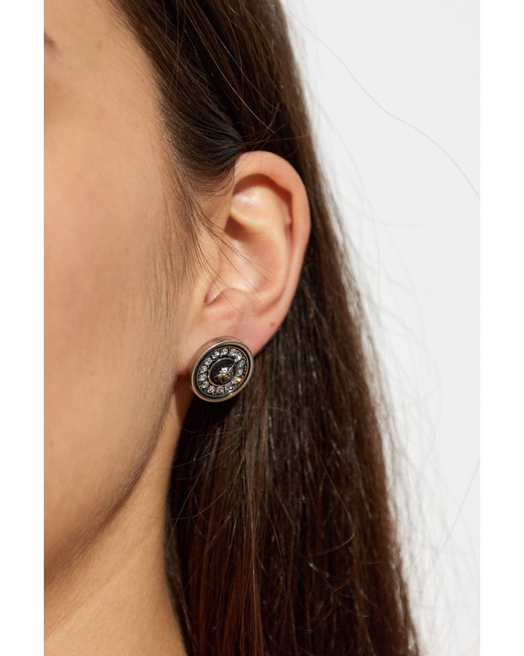 Versace Metallic Earrings With Shimmering Crystals