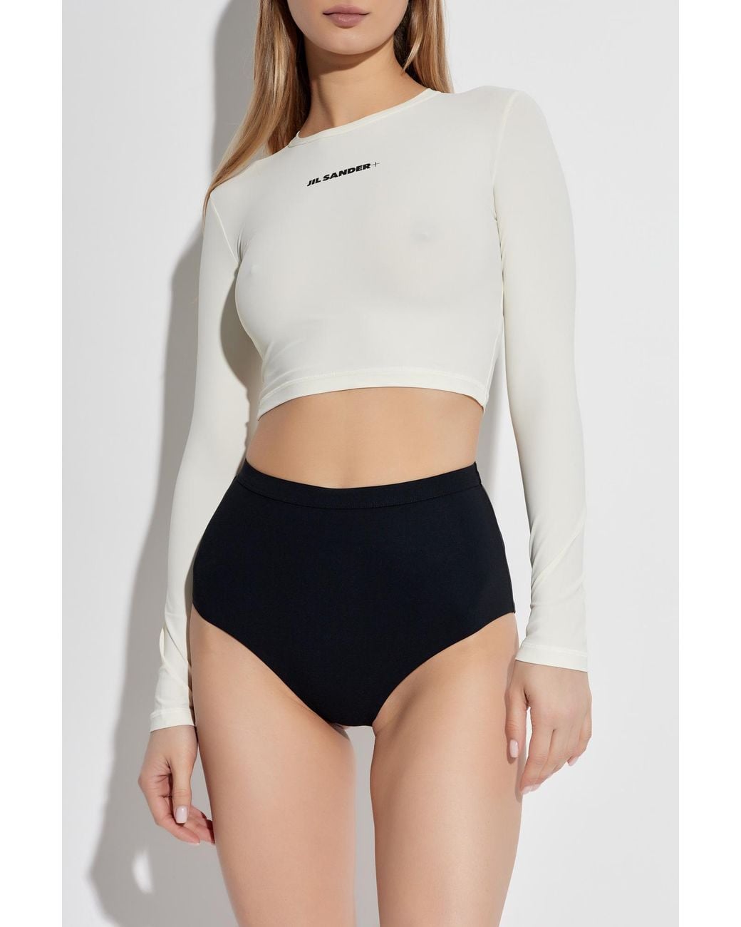 Jil Sander White Swim Top With Printed Logo