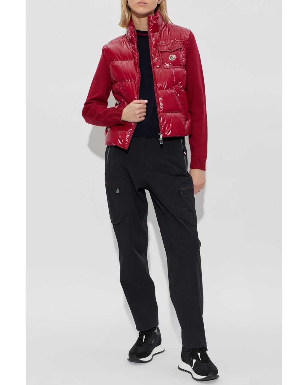 Moncler Red Cardigan With Quilted Front