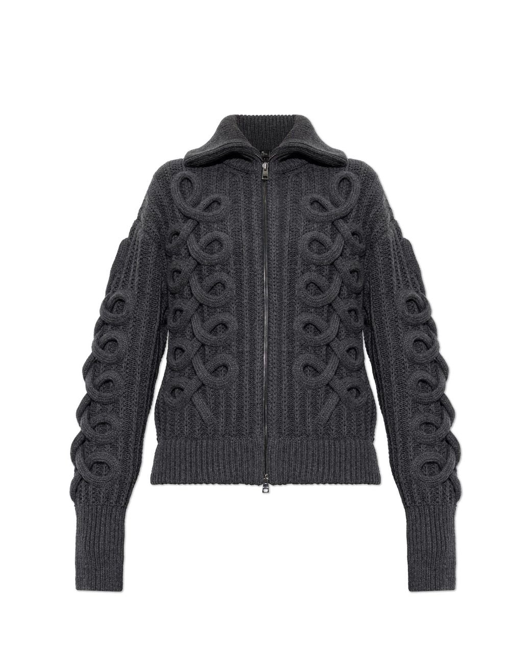 Etro Black Wool Cardigan With Stand-Up Collar