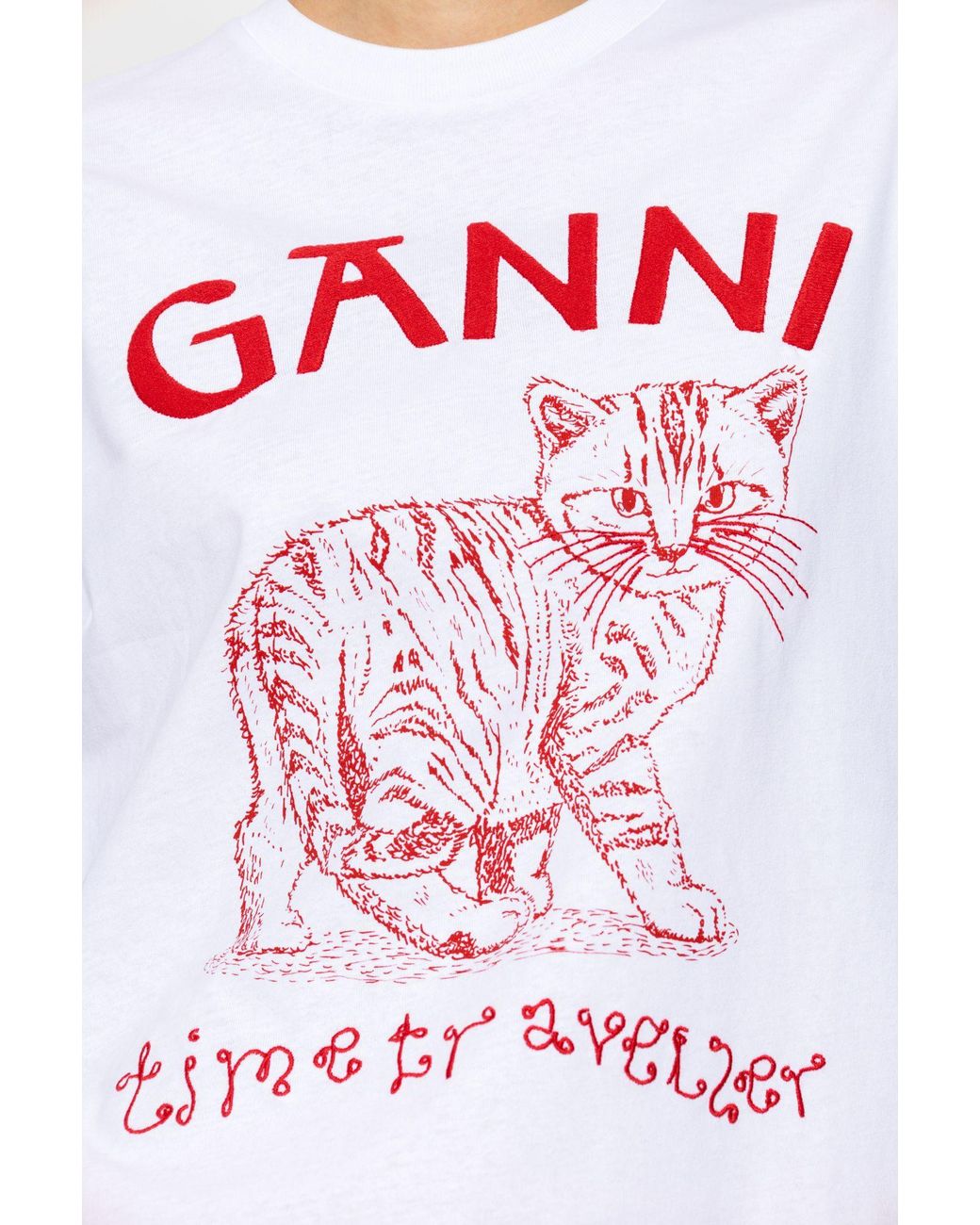 Ganni T-shirt With Cat Motif in White | Lyst