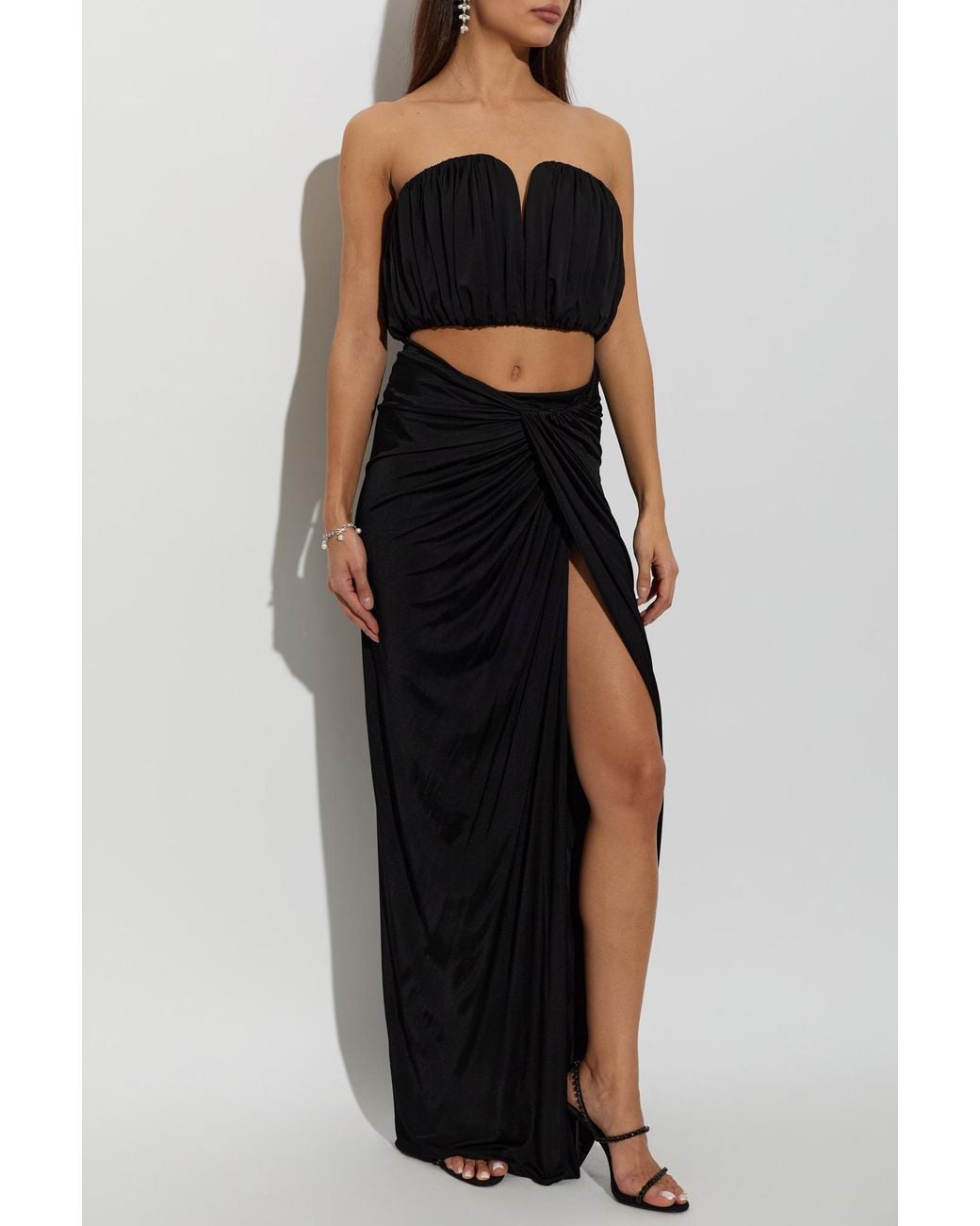 Self-Portrait Black Draped Strapless Top