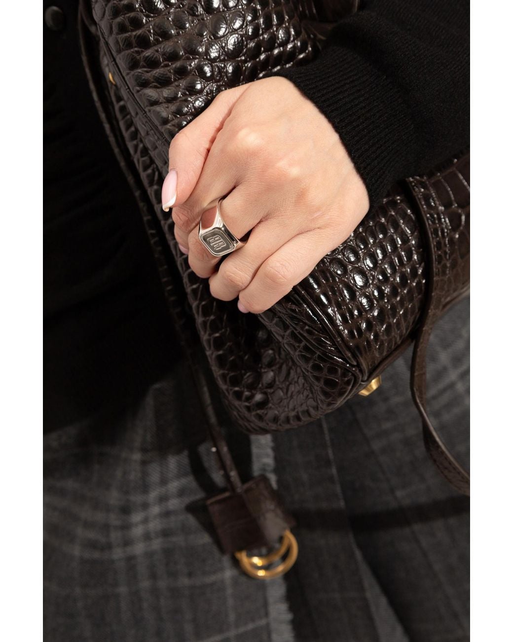 Balenciaga Gray Signet Ring With Engraved Logo
