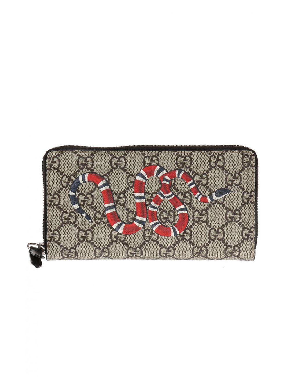 New Gucci Unisex Black Supreme GG Zip Wallet with Snake Print 575364 1058