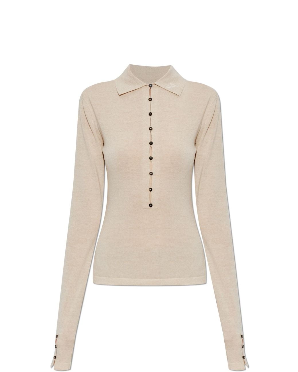 Jacquemus Natural Merino' Wool Polo With Long Sleeves