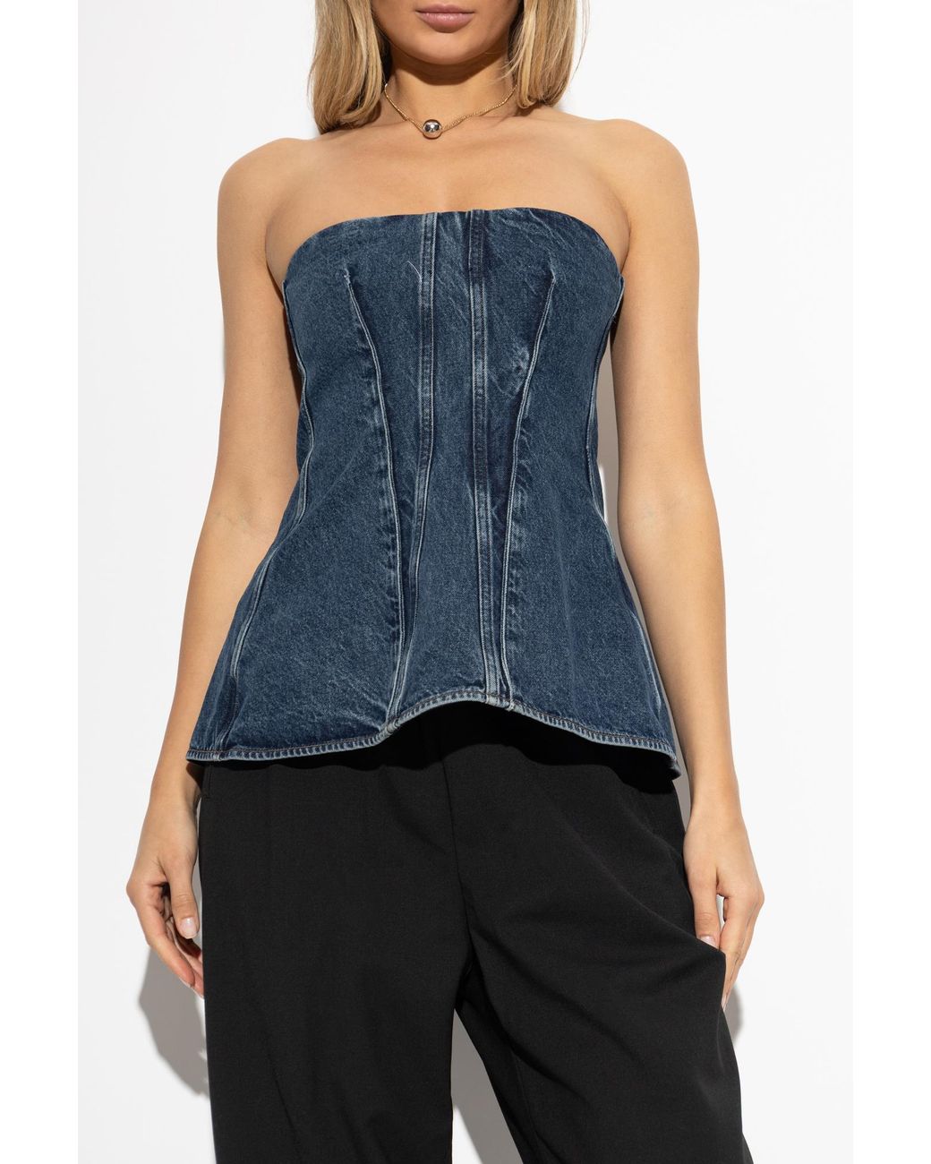 Agolde Blue Strapless Denim Top