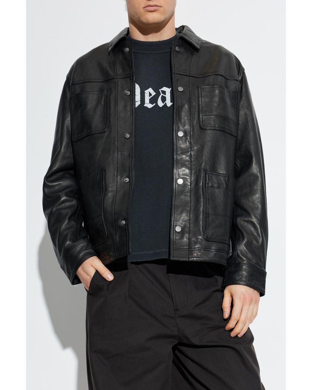 AllSaints Black Leather Jacket "Saxon" for men