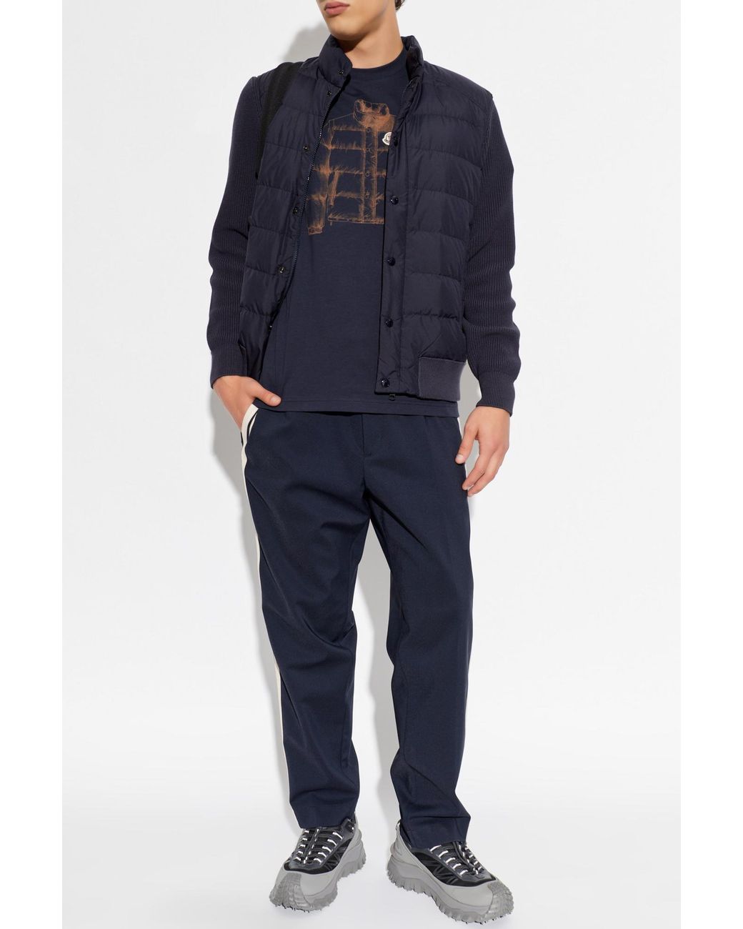 Moncler Blue Cardigan With Quilted Front for men