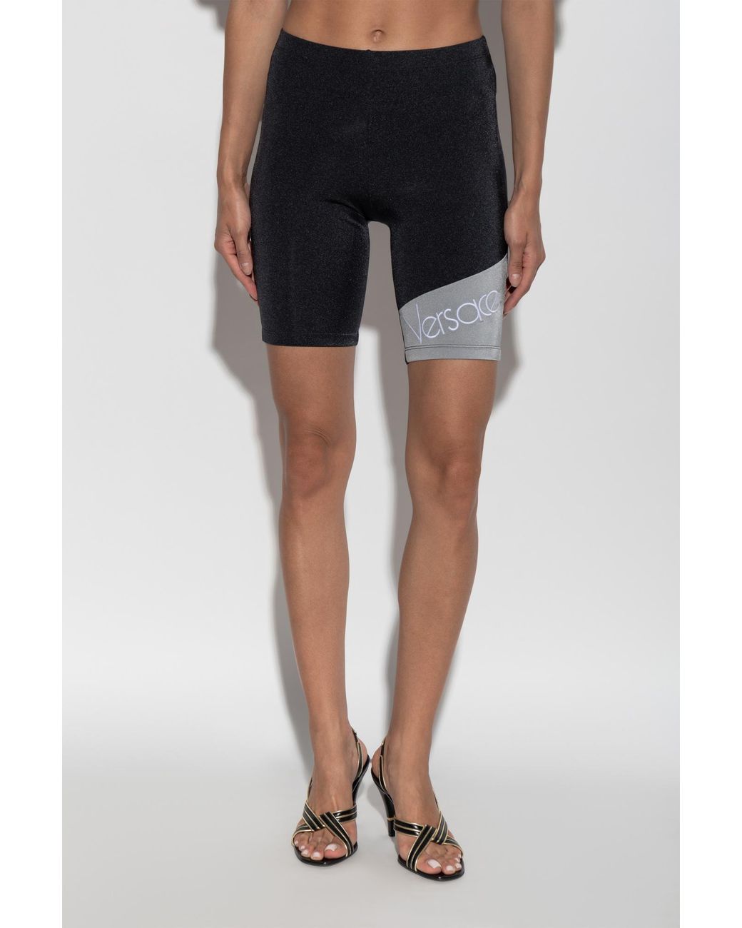 Versace Blue Short Leggings With Logo
