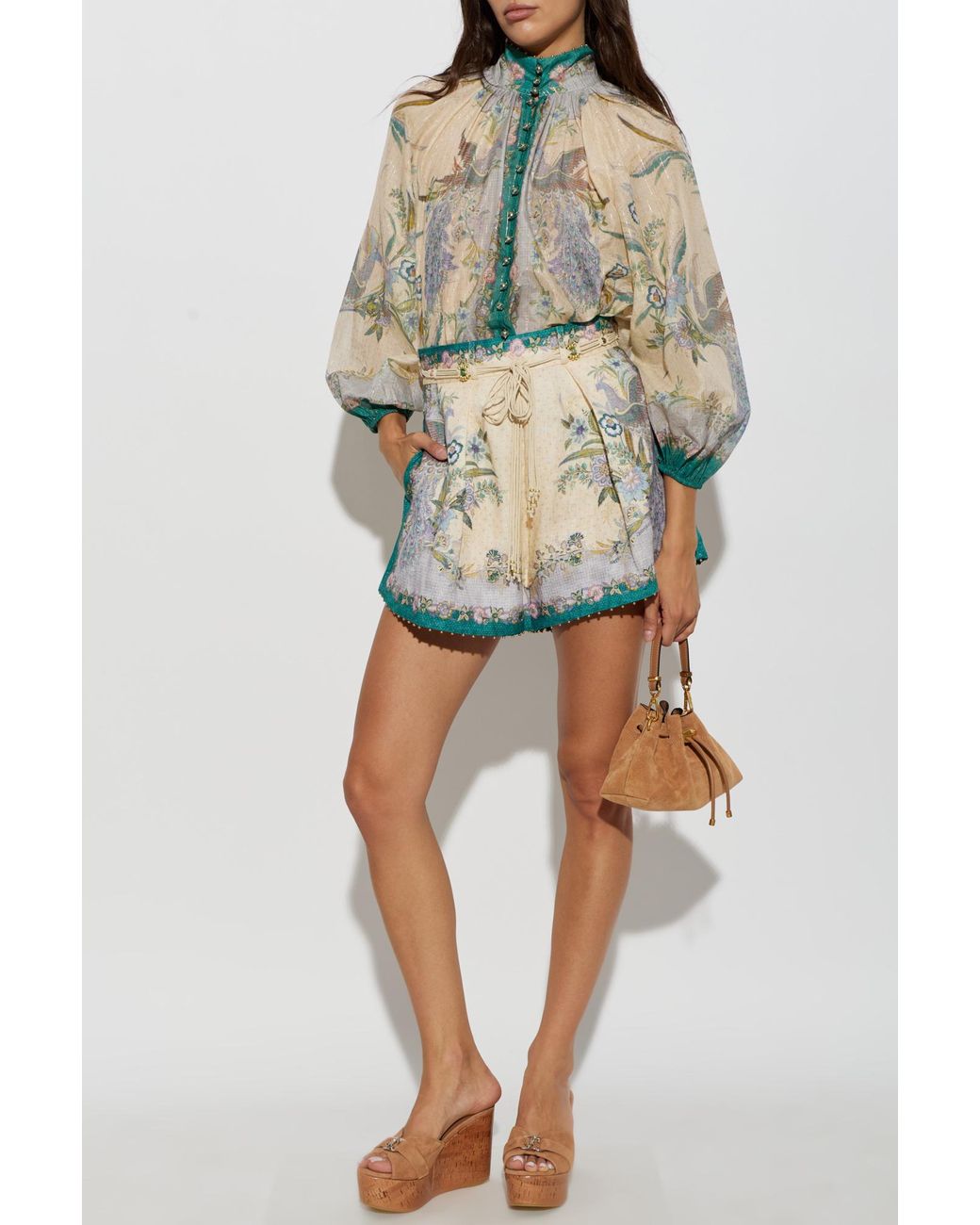 Zimmermann Natural High-Waisted Shorts