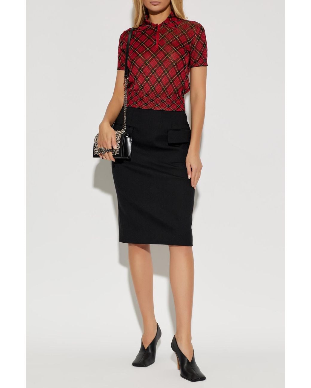 Alexander McQueen Red Checked Pattern Polo