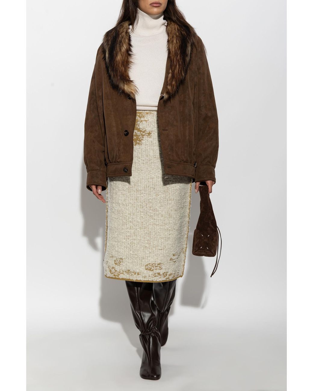 MM6 by Maison Margiela Brown Jacket With Faux Fur Collar