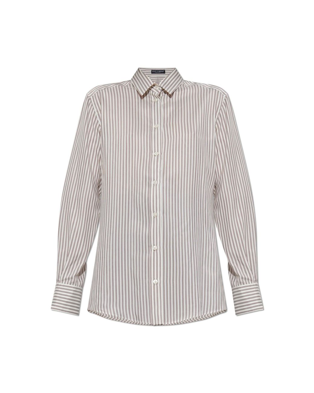 Dolce & Gabbana White Silk Shirt With Striped Pattern