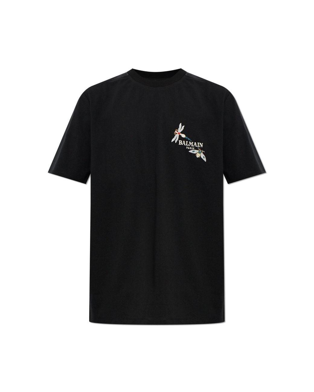 Balmain Black T-Shirt With Colorful Embroidery for men