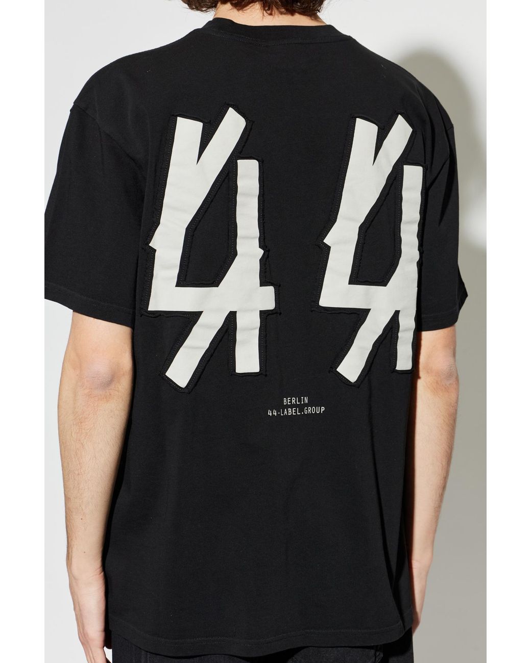 44 Label Group Black T-Shirt With Embroidered Logo for men