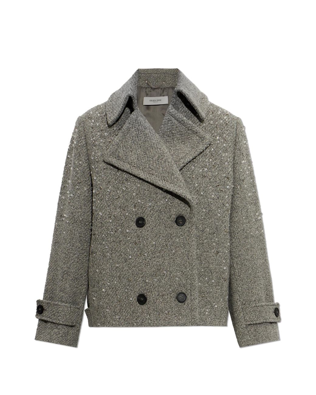 Golden Goose Deluxe Brand Gray Wool Coat With Shimmering Appliqués