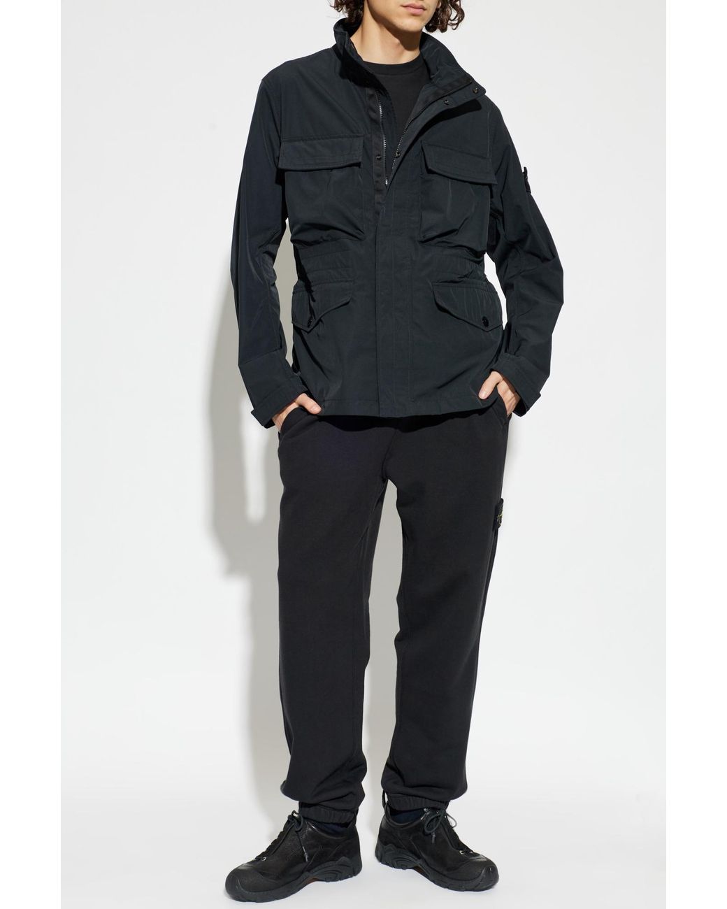 Stone Island Blue Lightweight Jacket With Stand-Up Collar for men