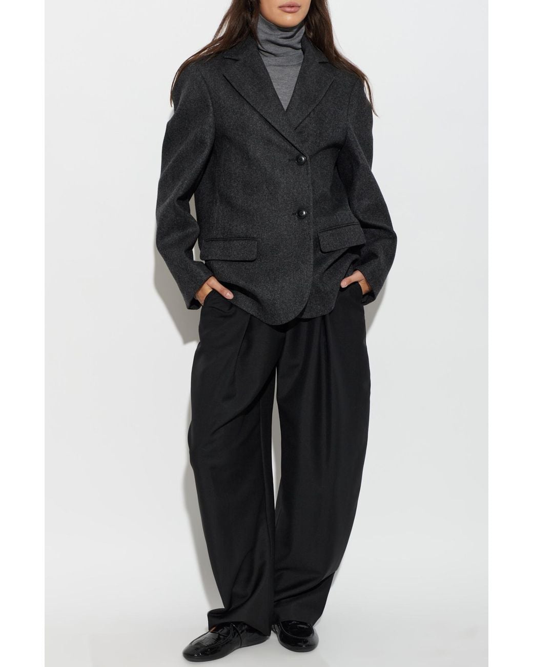 Rohe Black Double-Breasted Herringbone Blazer