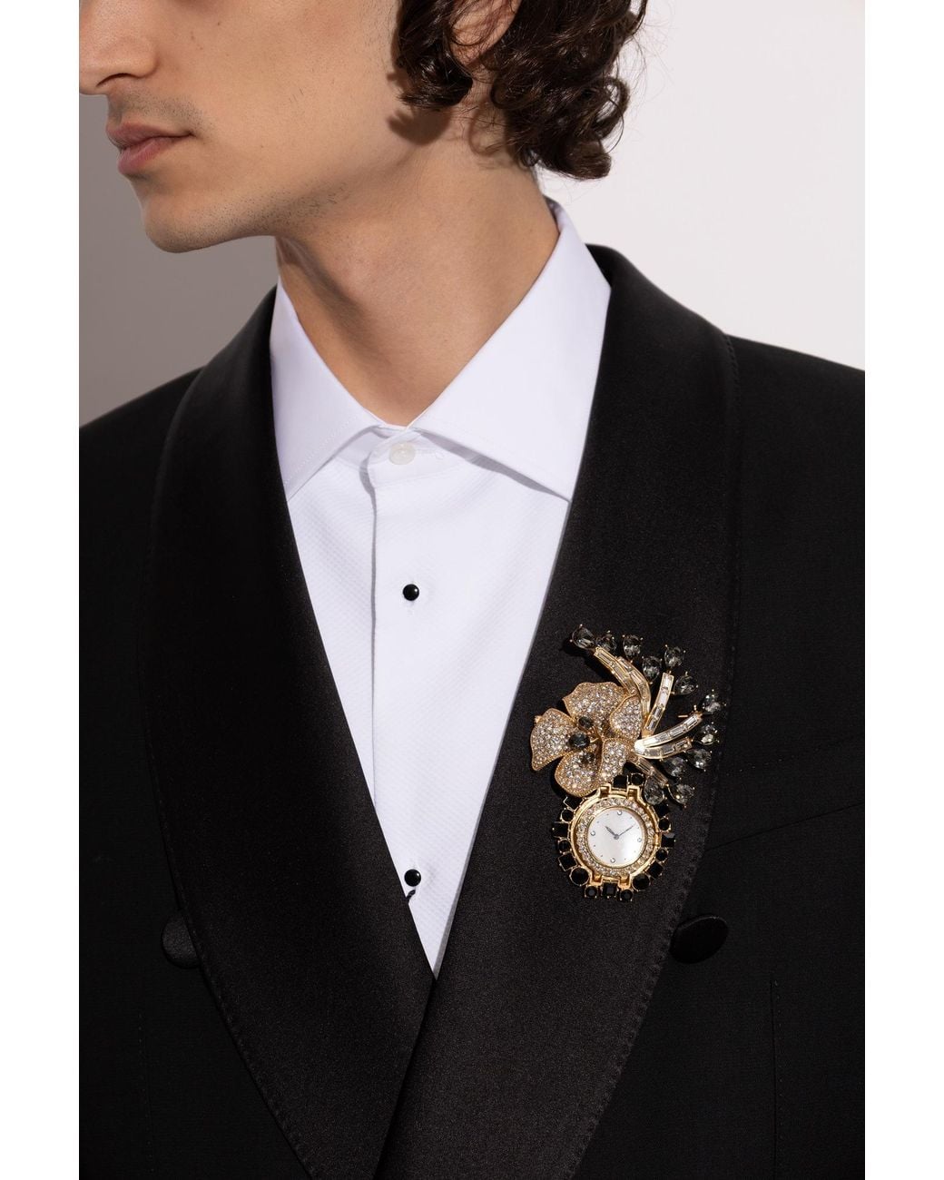 Dolce & Gabbana White Crystal Brooch for men