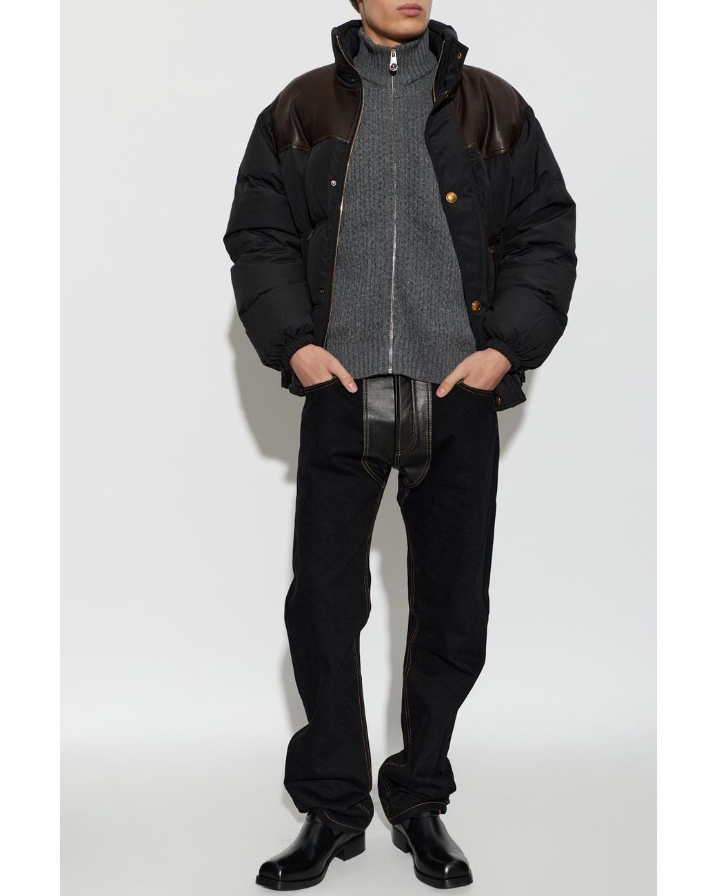 Versace Black Down Jacket With Stand Collar for men