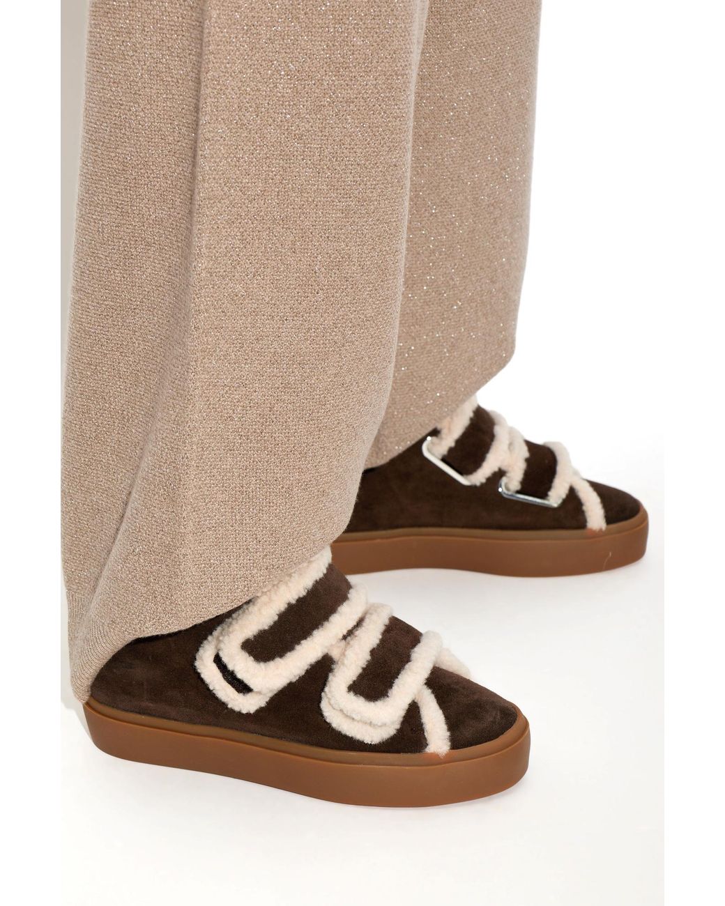 Inuikii Brown “Shearling Velcro Wedge” Wedge Shoes
