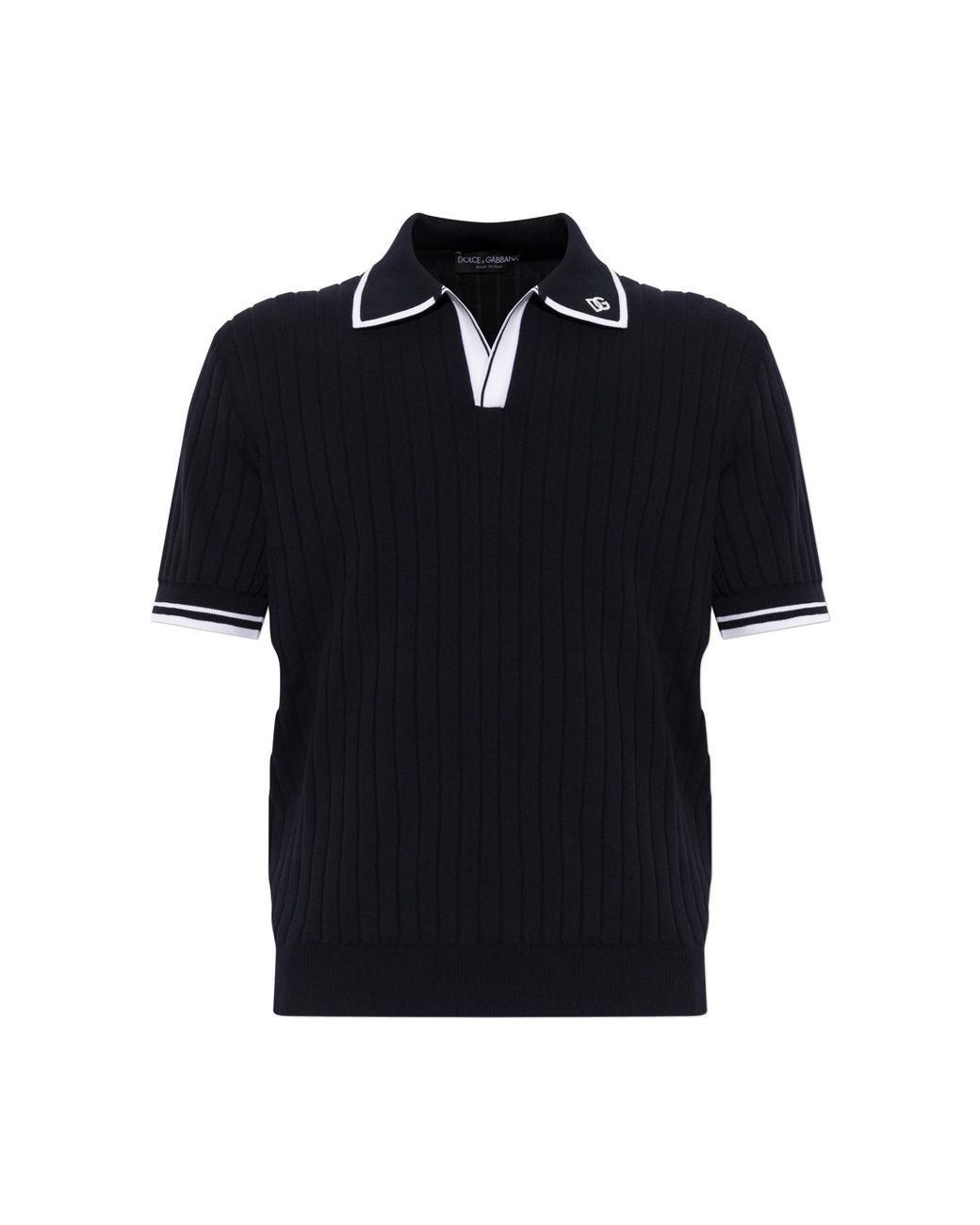 Dolce & Gabbana Black Polo With Embroidered Logo On The Collar for men